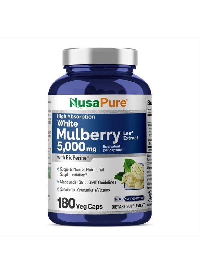 White Mulberry Leaf Extract 5,000mg 180 Veggie Caps (Vegetarian, Bioperine)