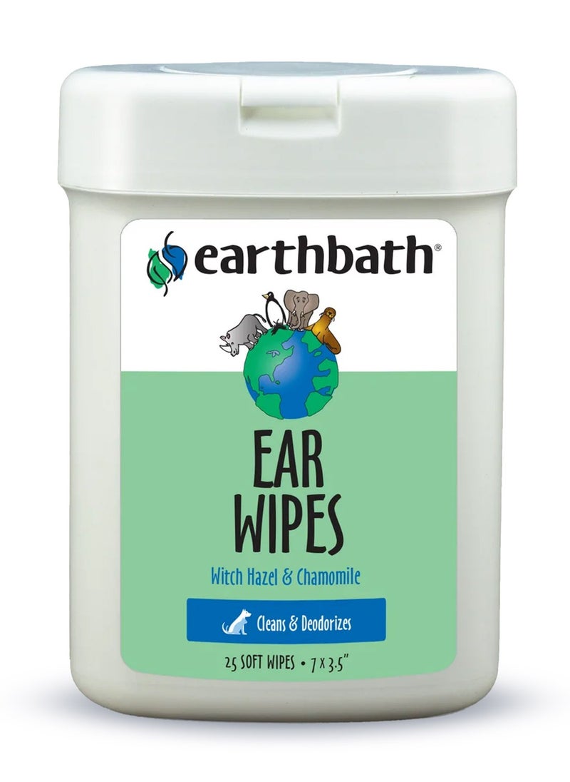 Earthbath Ear Wipes with Witch Hazel for Dogs, Cats, Puppies & Kittens, 25 ct re-sealable container