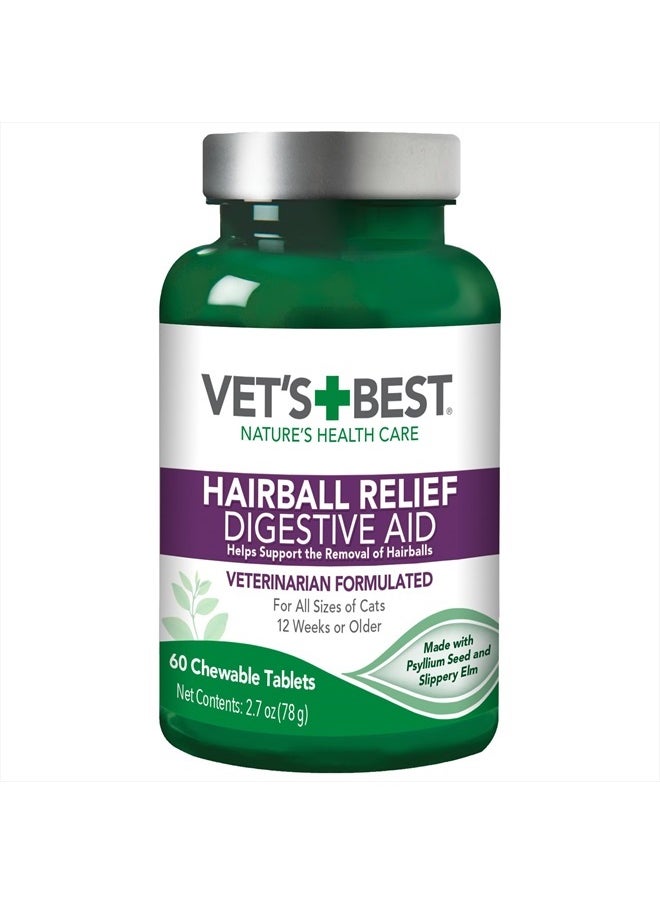 Vet'S Best Cat Hairball Relief Digestive Aid | Vet Formulated Hairball Support Remedy | Classic Chicken Flavor | 60 Chewable Tablets