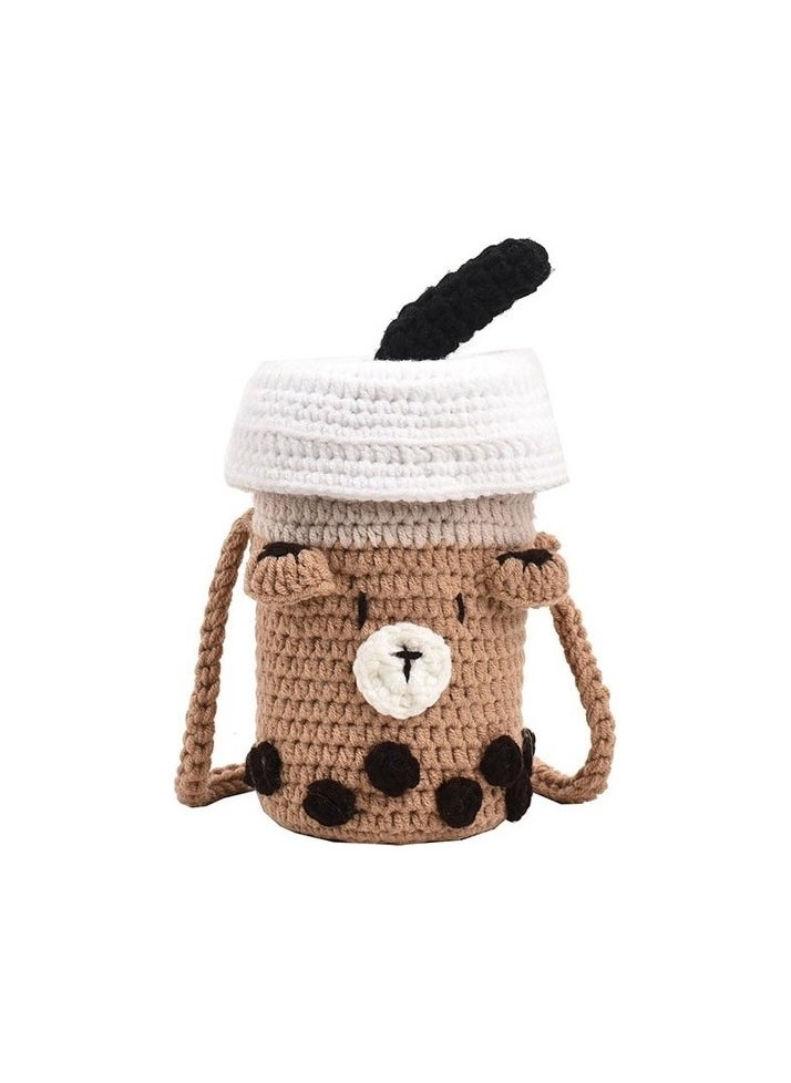 Wool Knitted Milk Tea Cup Bag Girl Gezi's Gezi Accessory Bag Colour:Brown Type:High school, university bag