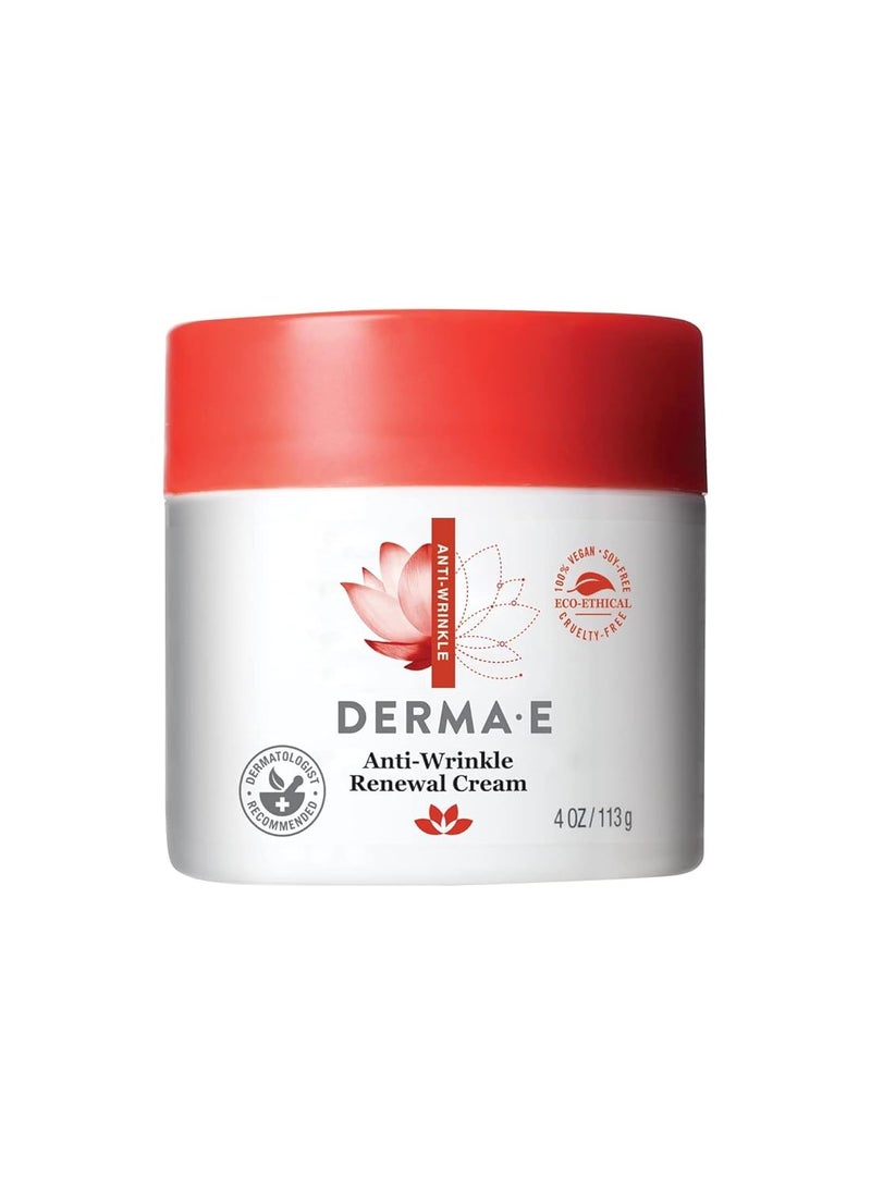 DERMA-E Anti-Wrinkle Renewal Skin Cream – Vitamin A Wrinkle Treatment Cream – Vegan Anti-Aging Moisturizer to Smooth & Renew Aging Skin, 4 oz