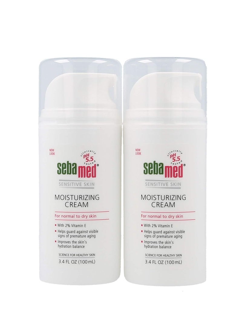 Sebamed Moisturizing Face Cream with Pump for Sensitive Skin Antioxidant pH 5.5 Vitamin E Hypoallergenic 3.4 Fluid Ounces (100mL) Ultra Hydrating Dermatologist Recommended Moisturizer (Pack of 2)