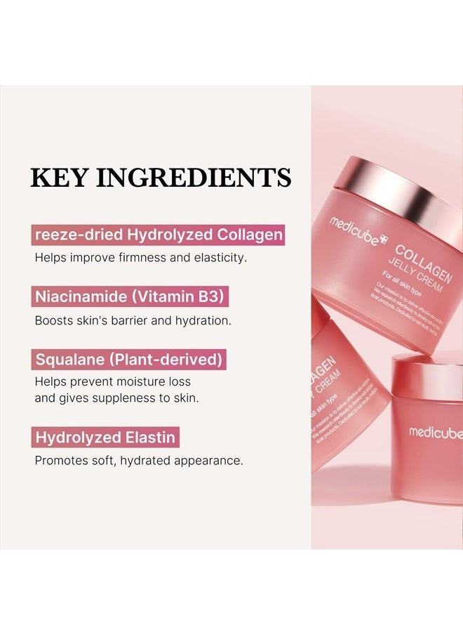 Collagen Jelly Cream- Niacinamide & Freeze-Dried Hydrolyzed Collagen - Boosts skin's barrier hydration and gives 24h Glow & Lifted Look - No artificial color, Korean skincare (3.71 fl.oz.)