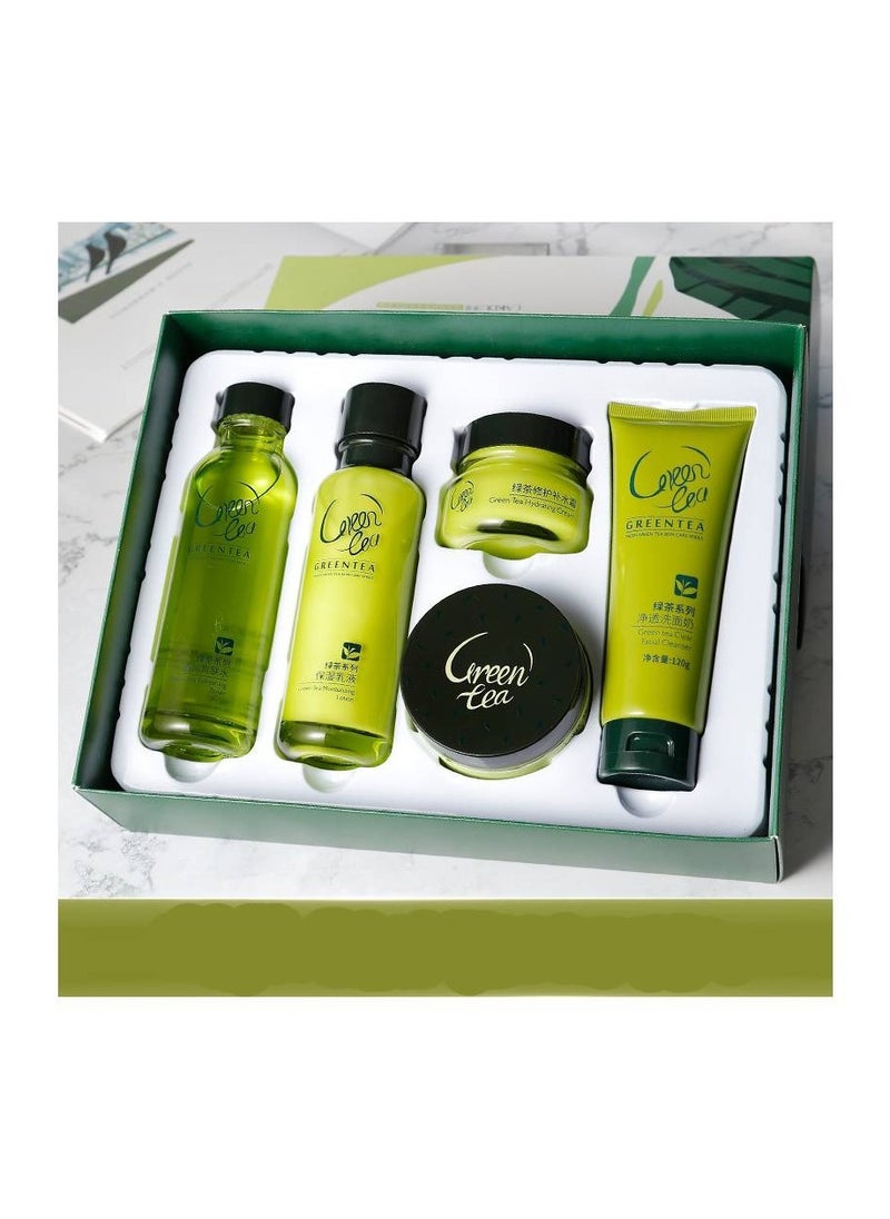 Green Tea Extract Herbal Skin Care Set Five Pieces for Refreshing and Moisturizing