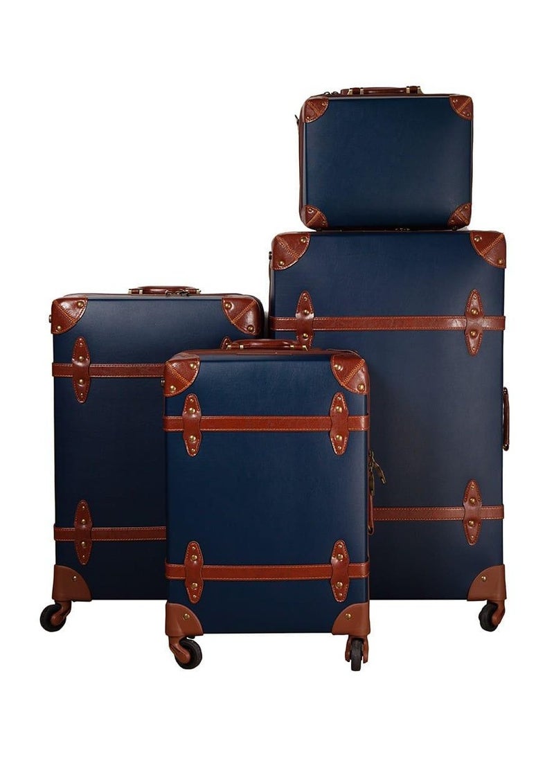 Vintage Luggage Carry on Suitcase with Handbag, Contrasting Color Design (14, 20, 24 & 28) Inch.