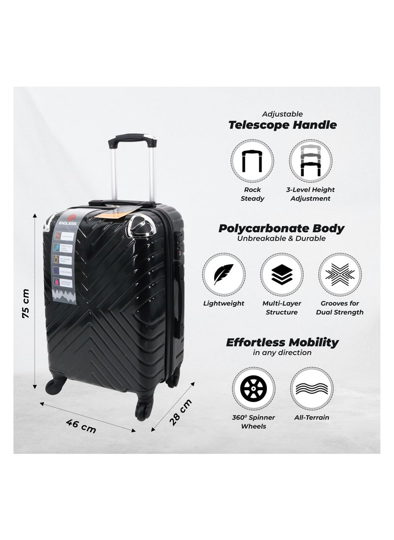 Cabin Suitcase | Build with ABS + Polycarbonate Material | 4 wheels 360 Degree Spinner Wheeling System Luggage for travel | Trolley Bags | Color: Black