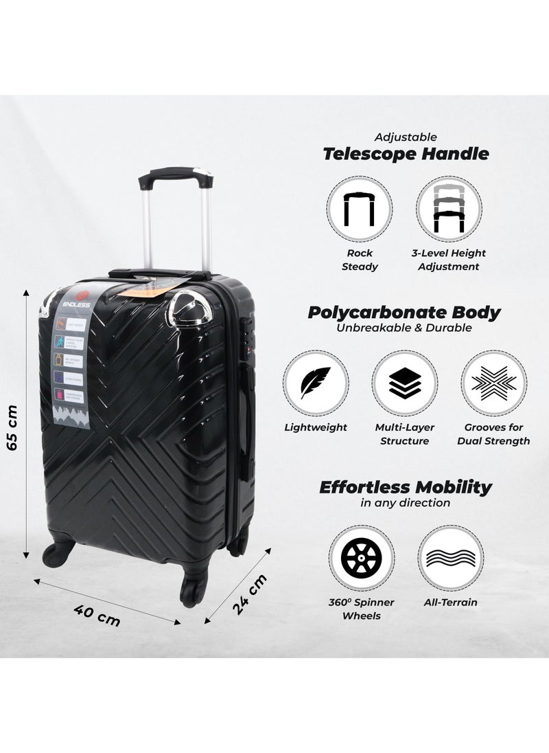 Cabin Suitcase | Build with ABS + Polycarbonate Material | 4 wheels 360 Degree Spinner Wheeling System Luggage for travel | Trolley Bags | Color: Black