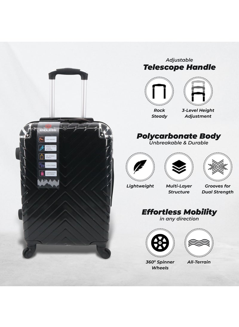 Set Of 3 Polycarbonate Luggage-75cm, 65cm (Check-In) & 55cm (Cabin) Hardsided Spinner Trolley Bags With In-Built TSA Lock