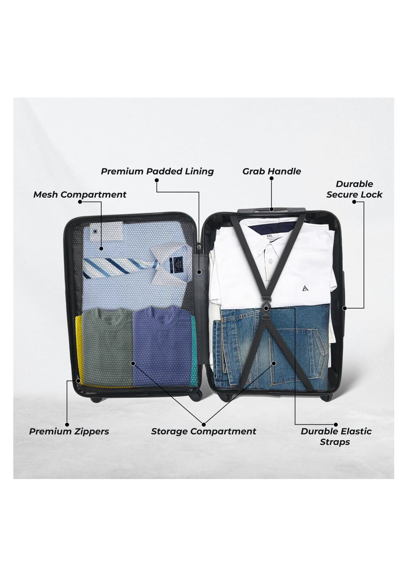 Set Of 3 Polycarbonate Luggage-75cm, 65cm (Check-In) & 55cm (Cabin) Hardsided Spinner Trolley Bags With In-Built TSA Lock