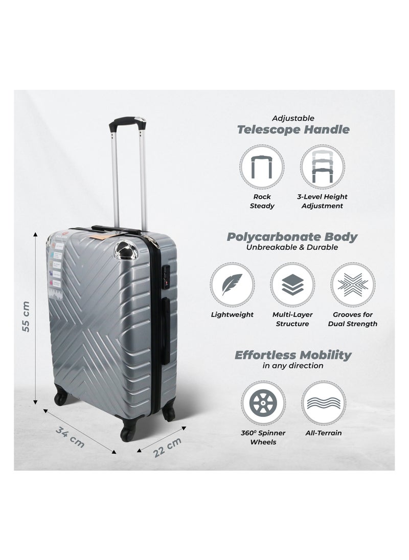 Cabin Suitcase | Build with ABS + Polycarbonate Material | 4 wheels 360 Degree Spinner Wheeling System Luggage Suitcase for travel | Trolley Bags | Color: Gray