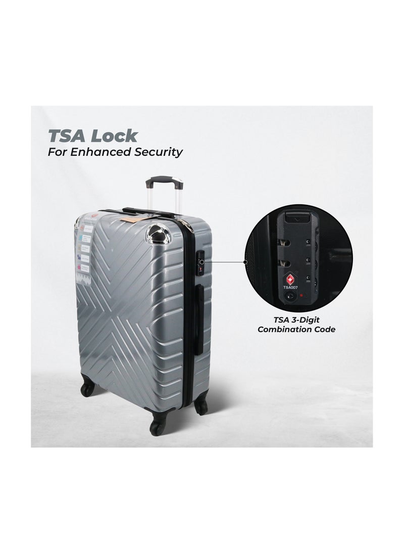 Checked Suitcase | Build with ABS+Polycarbonate Material | 4 wheels 360 Degree Spinner Wheeling System Luggage for travel | Trolley Bags | Color: Gray