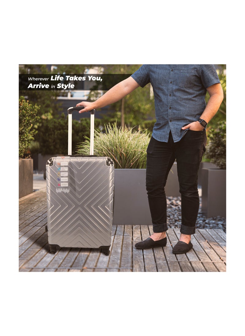 Checked Suitcase | Build with ABS+Polycarbonate Material | 4 wheels 360 Degree Spinner Wheeling System Luggage for travel | Trolley Bags | Color: Gray