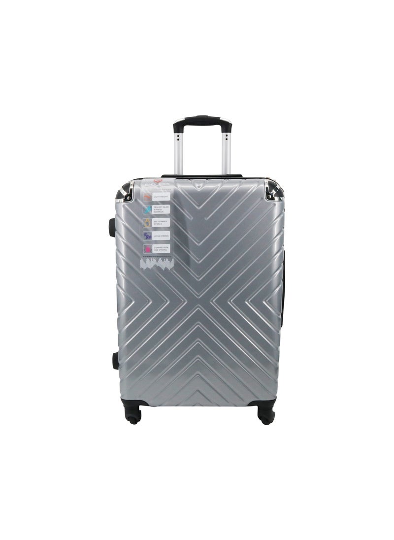 Checked Suitcase | Build with ABS+Polycarbonate Material | 4 wheels 360 Degree Spinner Wheeling System Luggage for travel | Trolley Bags | Color: Gray