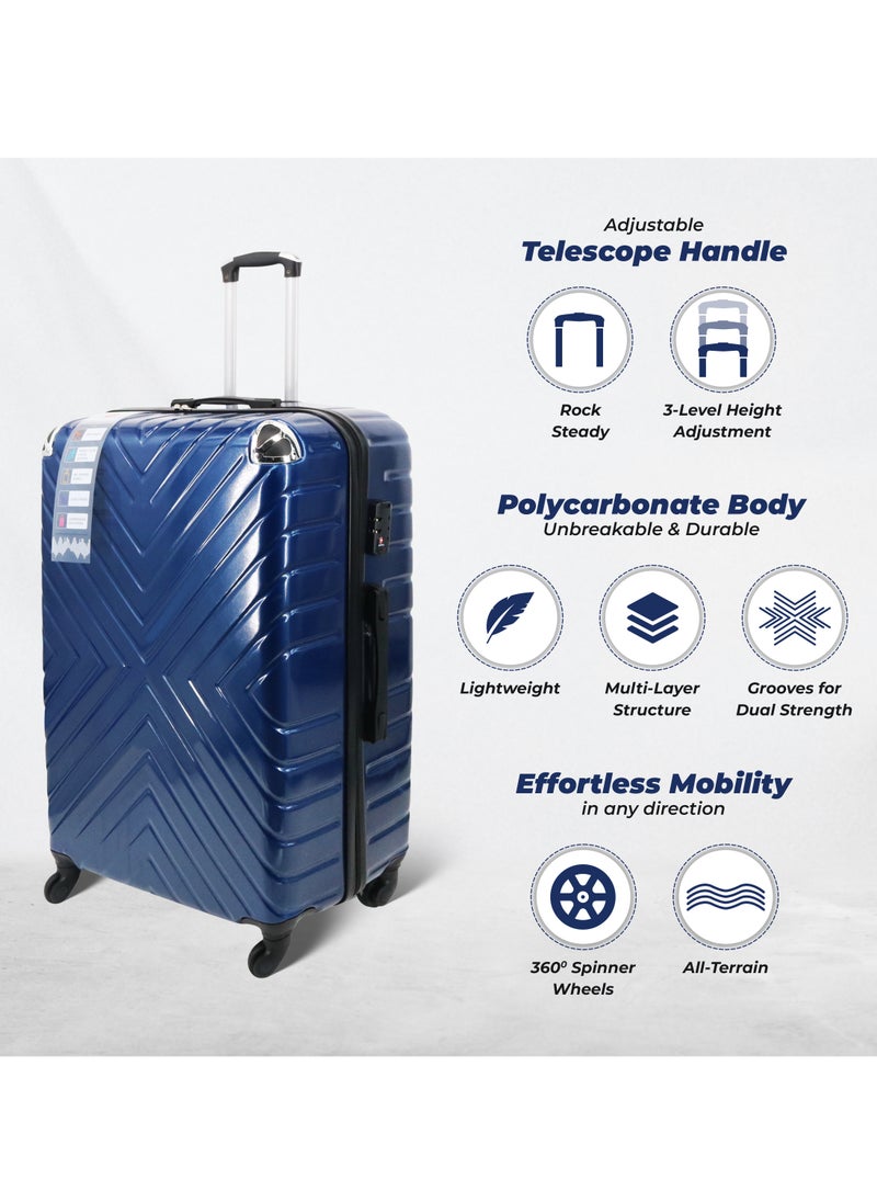 Set Of 3 Polycarbonate Luggage-75cm, 65cm (Check-In) & 55cm (Cabin) Hardsided Spinner Trolley Bags With In-Built TSA Lock