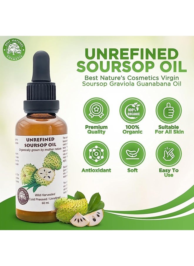 Best Nature's Cosmetics Virgin Soursop Graviola Guanabana Oil (Organic, Undiluted, Unrefined) 2oz / 60 ml – Natural Moisturizer for Dry and Damaged Skin.