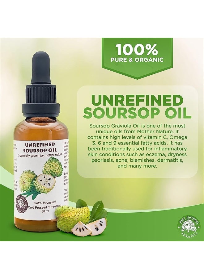 Best Nature's Cosmetics Virgin Soursop Graviola Guanabana Oil (Organic, Undiluted, Unrefined) 2oz / 60 ml – Natural Moisturizer for Dry and Damaged Skin.