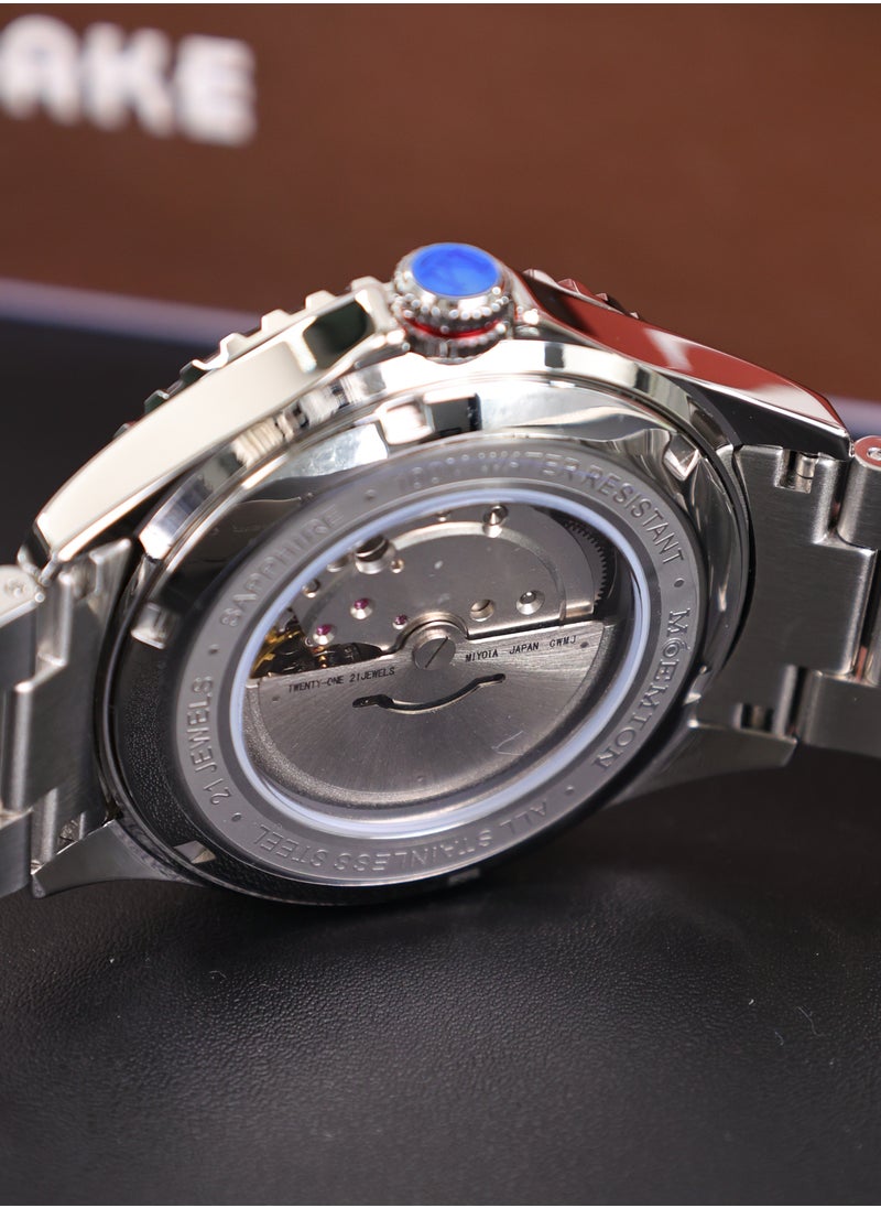 MOEMTON Northern Lights Men's Mechanical Watch Stainless Steel White Luminous Dial 100m Water Resistant Magnifying Glass Date Window See-Through Back Rotating Chronograph Bezel Business Fashion M113.BSSA01