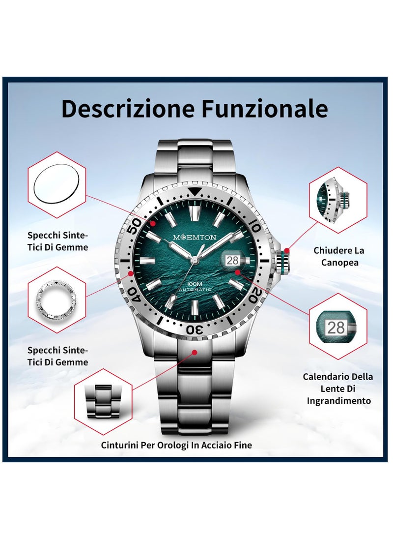 MOEMTON Mountain Series Men's Watch Automatic Mechanical Movement Rotating Bezel Horizontal Dial Calendar M135.BSSA01