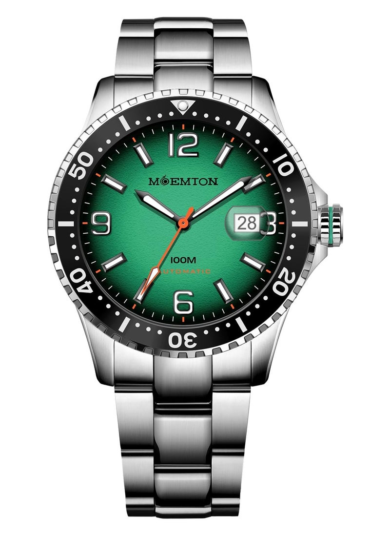 MOEMTON Deep Sea Series Men's Watch, Automatic Mechanical Watch for Men Rotating Bezel - Stainless Steel Band - 100m Water Resistant M136.BSSA01