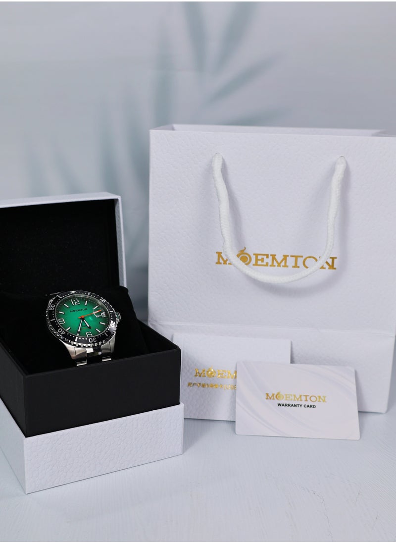 MOEMTON Deep Sea Series Men's Watch, Automatic Mechanical Watch for Men Rotating Bezel - Stainless Steel Band - 100m Water Resistant M136.BSSA01