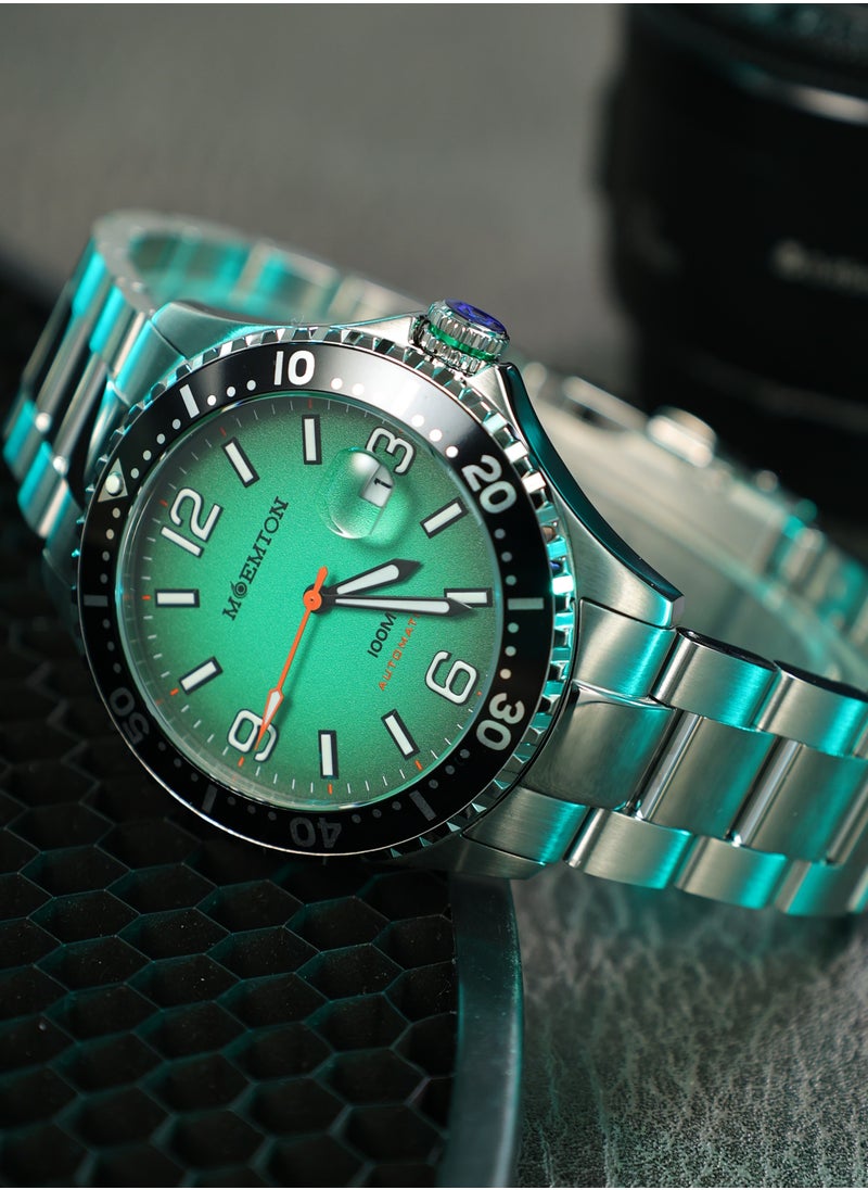 MOEMTON Deep Sea Series Men's Watch, Automatic Mechanical Watch for Men Rotating Bezel - Stainless Steel Band - 100m Water Resistant M136.BSSA01