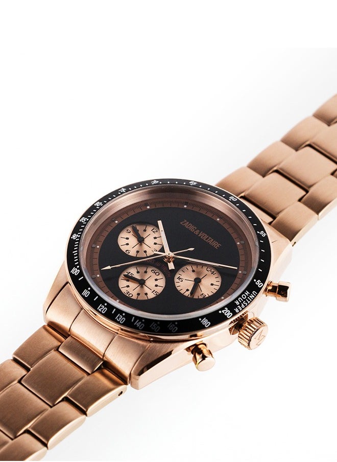 Zadig and Voltaire Black Dial and Rose Gold Plated Stainless Steel Strap Unisex Watch  - ZVM128