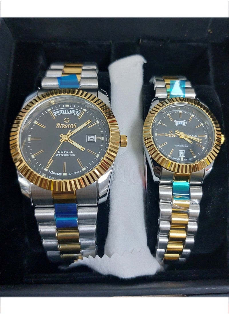 Couple Set Analog Quartz Two tone Stainless Steel Watch SV 10057