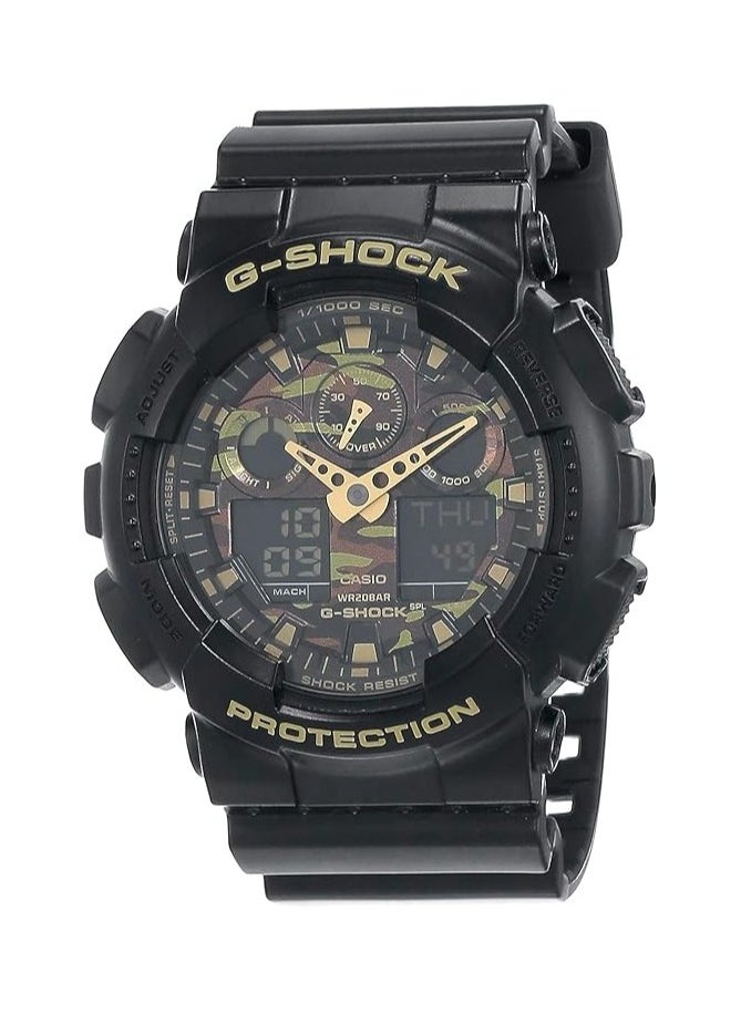 Casio G-Shock GA-100CF-1A9DR Black & Gold Camoflauge Analog-Digital Dial Black Resin Strap Men's Watch