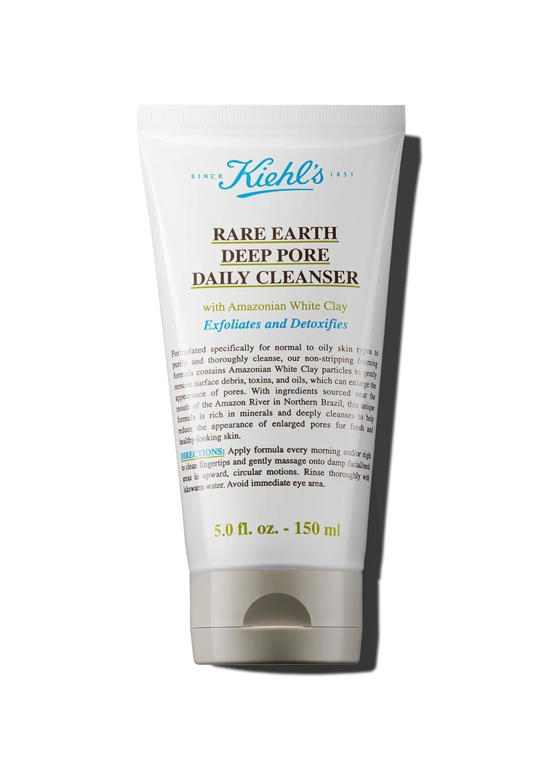 Kiehl's Rare Earth Deep Pore Daily Cleanser, Gentle Exfoliating Face Wash for Oily Skin, Detoxifies & Exfoliates Skin, Minimizes Pores, with Amazonian White Clay, Fragrance-free - 5 fl oz