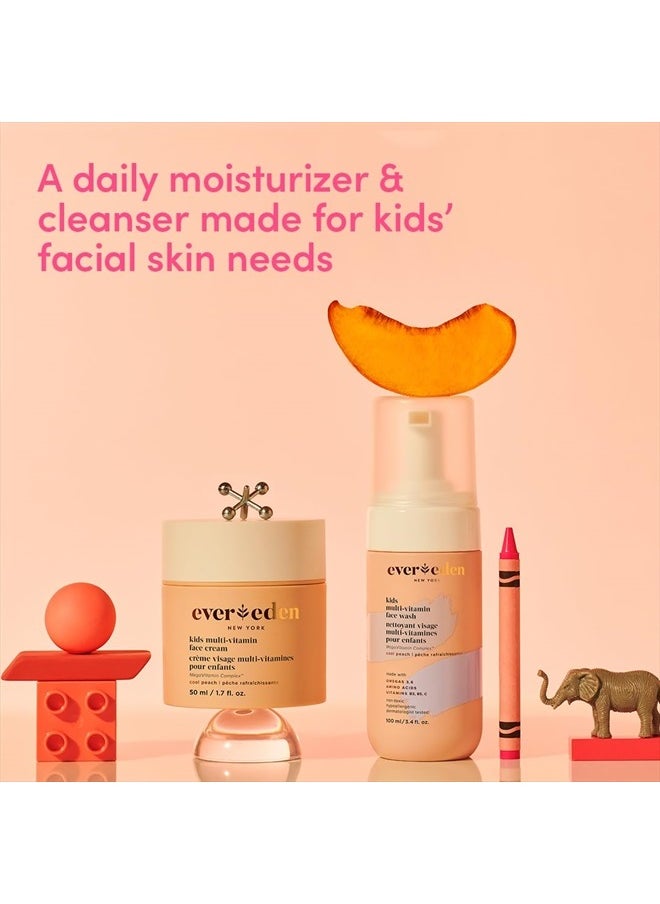 Kids Happy Face Duo (Cool Peach) - Multi-Vitamin Kids Face Wash & Kids Face Cream Set - Clean & Vegan Skin Care for Kids 3+ - Moisturizing, Nourishing, & Protective Kids Skin Care Set