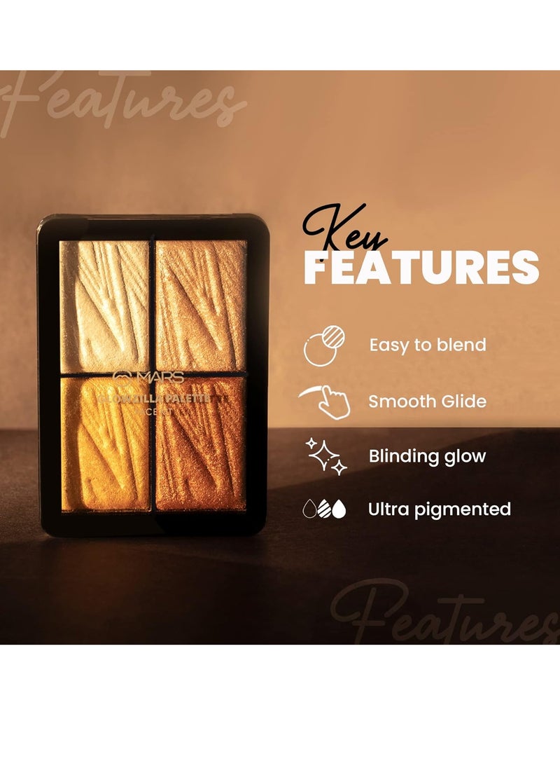 MARS Glowzilla Highlighter Face Palette | Ultra Blendable & Long Lasting | Blinding Glow (12.0 gm) (SHADE-02)