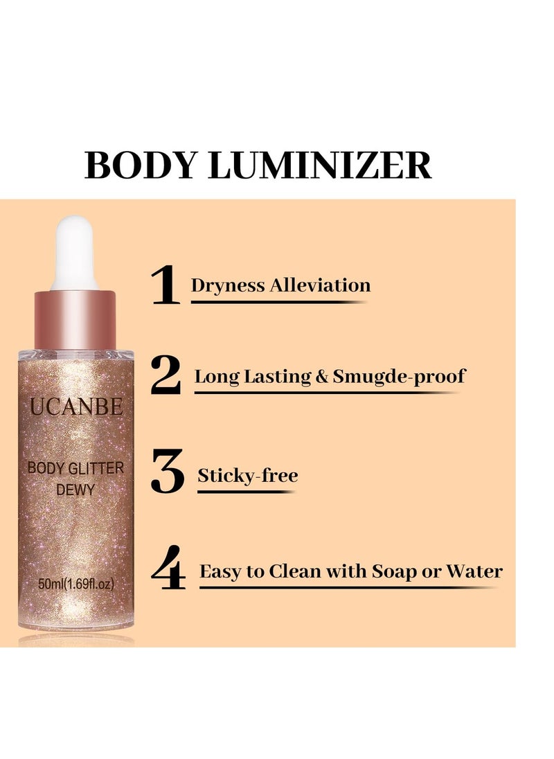 UCANBE Hydrating Body Glitter Dewy Highlighter Makeup Luminizer Drops Body Shimmer Liquid Face Glow Sparkles for Women Gifts (Rose Gold - 03)