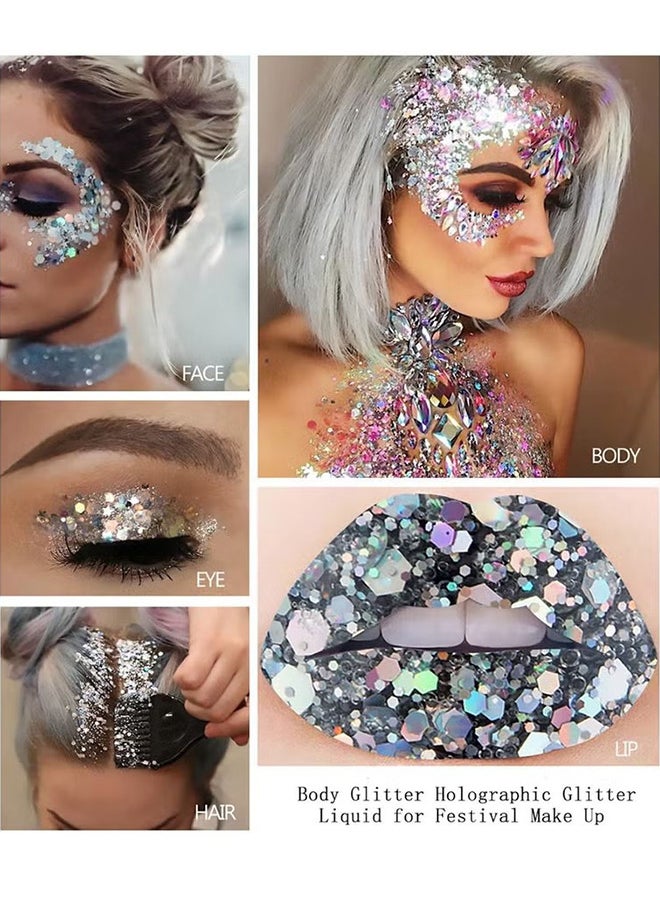 Body Glitter Gel - 2 Pcs Glitter Sequins Chunky Glitter Liquid Eyeshadow Long Lasting Glitter Shimmer Chunky Sequins Glitters For Hair Makeup Festival Party Carnival