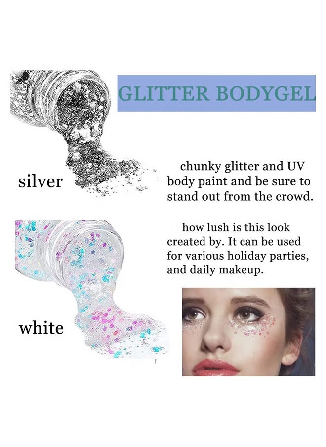 Body Glitter Gel - 2 Pcs Glitter Sequins Chunky Glitter Liquid Eyeshadow Long Lasting Glitter Shimmer Chunky Sequins Glitters For Hair Makeup Festival Party Carnival