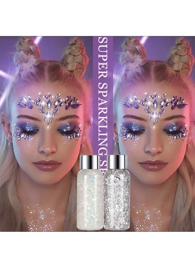 Body Glitter Gel - 2 Pcs Glitter Sequins Chunky Glitter Liquid Eyeshadow Long Lasting Glitter Shimmer Chunky Sequins Glitters For Hair Makeup Festival Party Carnival