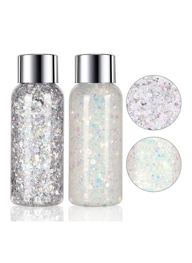 Body Glitter Gel - 2 Pcs Glitter Sequins Chunky Glitter Liquid Eyeshadow Long Lasting Glitter Shimmer Chunky Sequins Glitters For Hair Makeup Festival Party Carnival