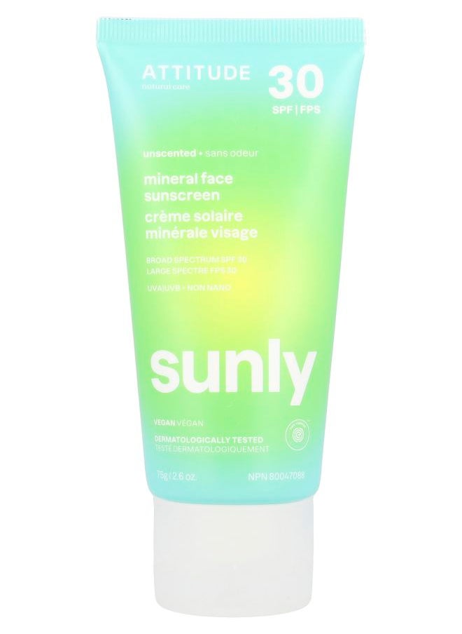 Sunly Mineral Face Sunscreen SPF 30 Unscented 2.6 oz (75 g)