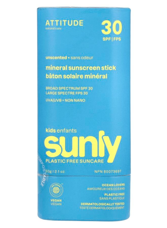 Sunly Mineral Sunscreen Stick For Kids SPF 30 Unscented 2.1 oz (60 g)