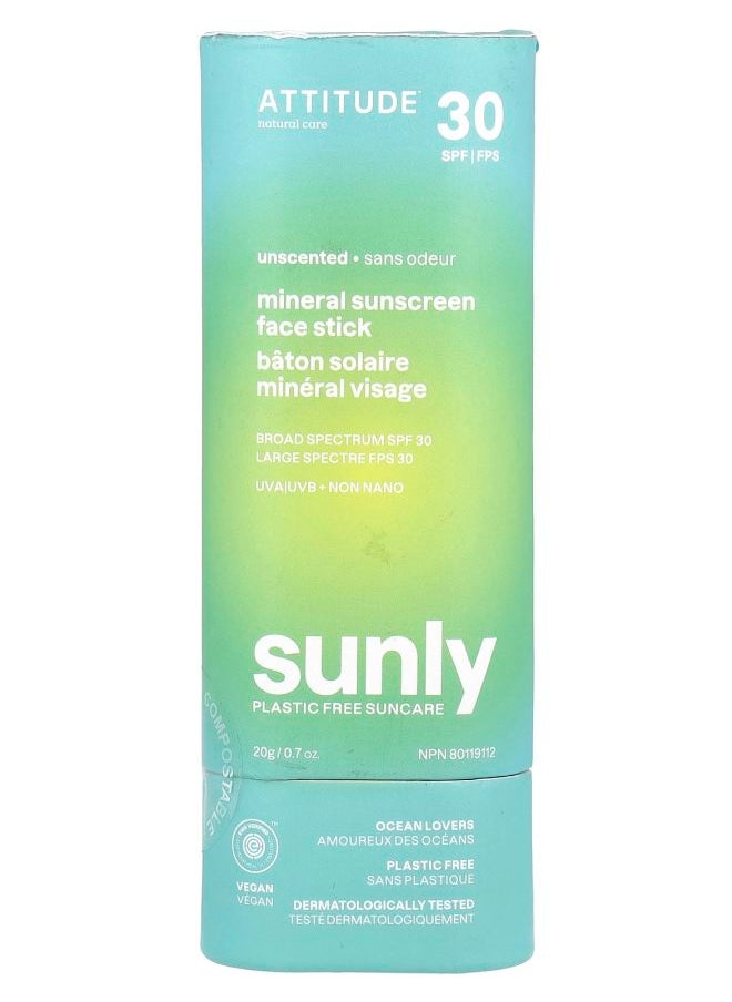 Sunly Mineral Sunscreen Face Stick SPF 30 Unscented 0.7 oz (20 g)