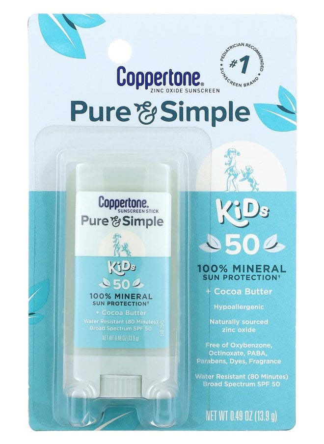 Pure & Simple Kids Sunscreen Stick SPF 50 Cocoa Butter 0.49 oz (13.9 g)