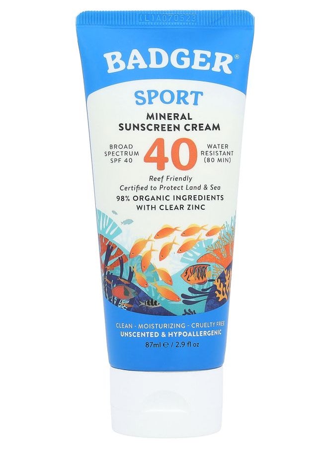 Sport Mineral Sunscreen Cream SPF 40 Unscented 2.9 fl oz (87 ml)