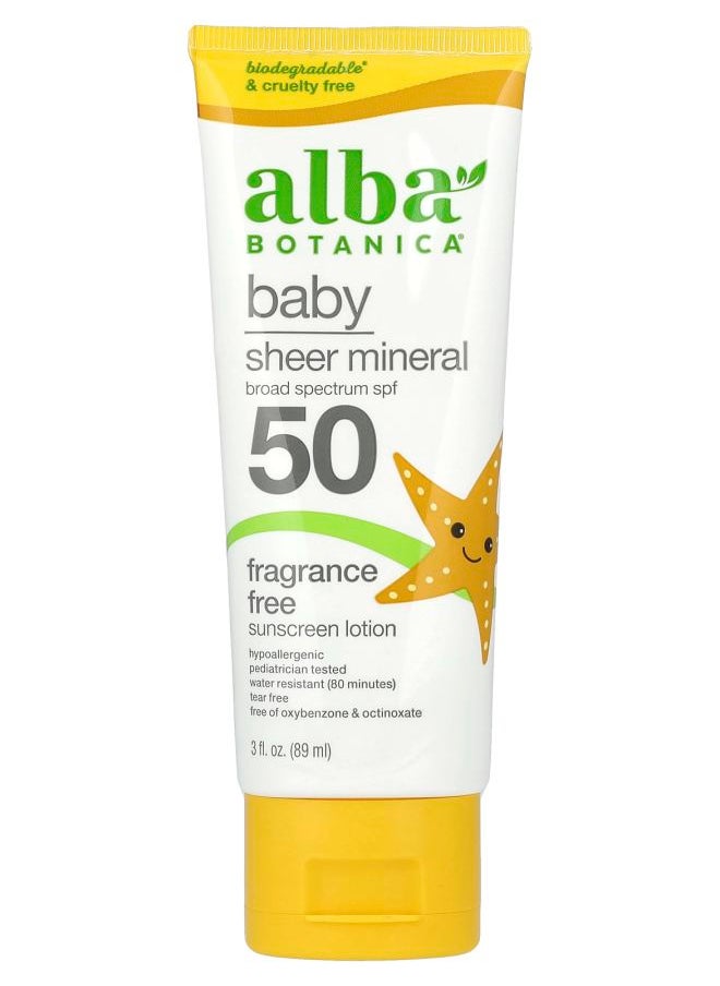 Baby Sheer Mineral Sunscreen Lotion SPF 50 Fragrance Free 3 fl oz (89 ml)