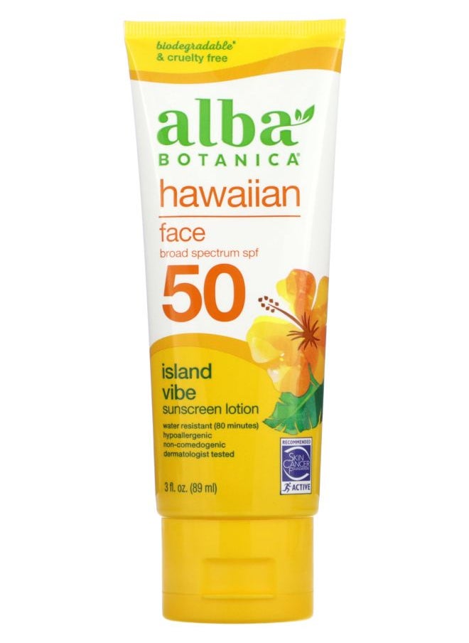 Hawaiian Face Sunscreen Lotion SPF 50 Island Vibe  3 fl oz (89 ml)