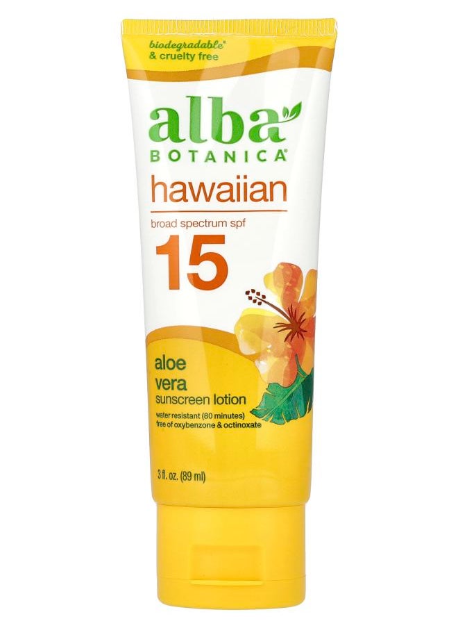 Hawaiian Sunscreen Lotion SPF 15 Aloe Vera 3 fl oz (89 ml)