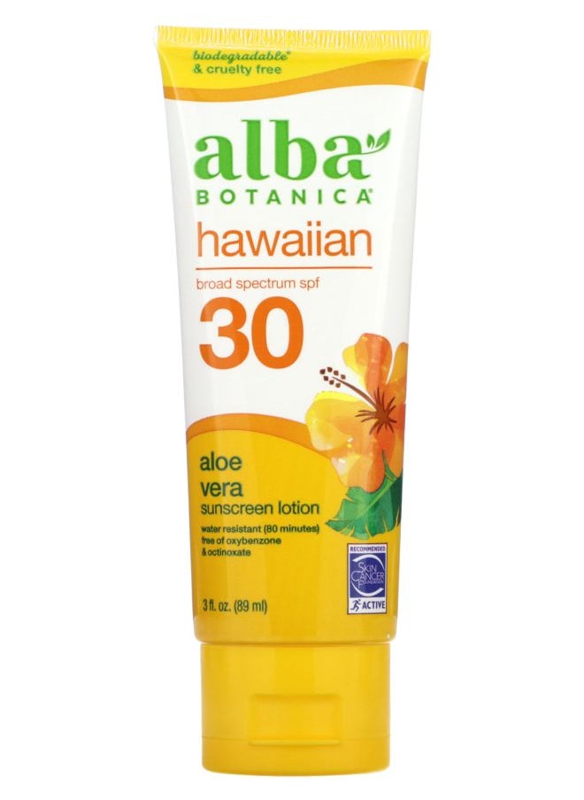 Hawaiian Sunscreen Lotion SPF 30 Aloe Vera 3 fl oz (89 ml)