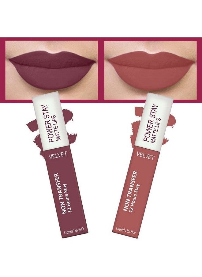 Power Stay Long Last Matte Lipstick Combo Of 2 Waterproof (12 Hrs Stay) (Mauve Matte Sandy Nude Pack Of 2)