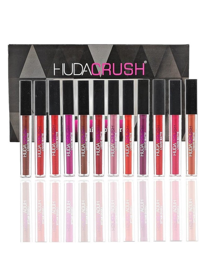 Huda Sh.Huda Hudacrush Beauty Matte Finish, Long Lasting, Waterproof Liquid Lipsticks Combo Set For Women - 12Pcs