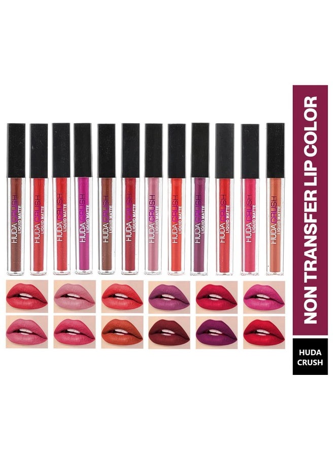 Huda Sh.Huda Hudacrush Beauty Matte Finish, Long Lasting, Waterproof Liquid Lipsticks Combo Set For Women - 12Pcs