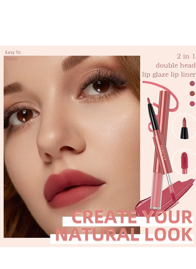 Matte Liquid Lipstick and Lip Liner Pens Set, 3 Pcs Waterproof and Long Lasting, Velvety Nude Smooth, 24 Horas Originales Makeup, Gloss Make up Gift Set