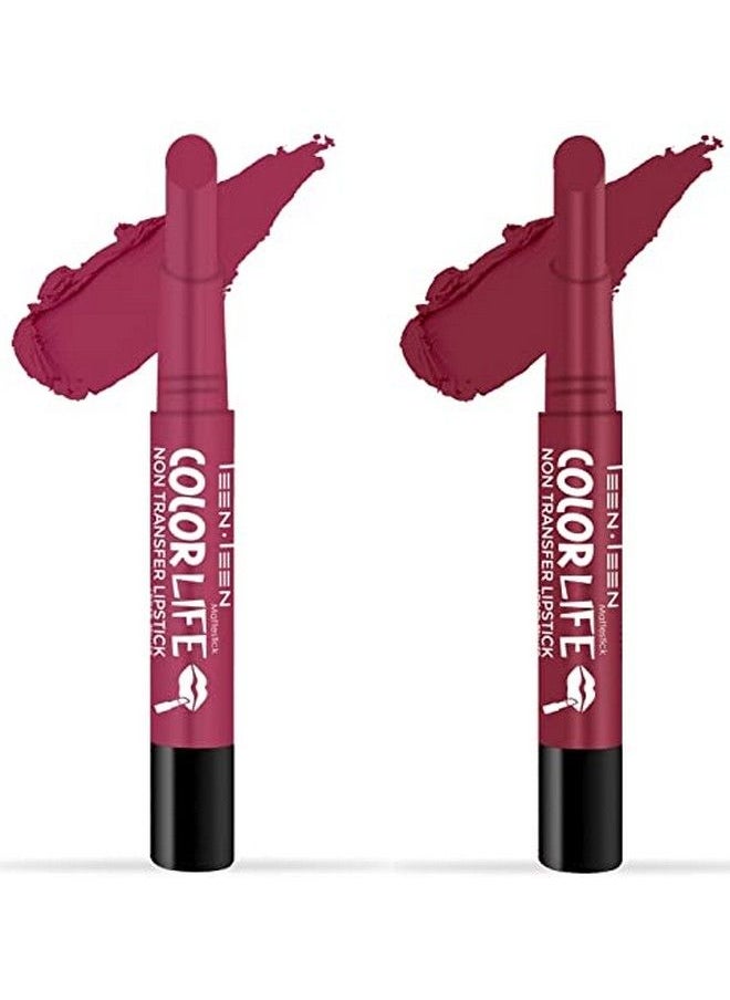 Teen Teen Non Transfer Water Proof Long Lasting Matte Lipstick Combo (Plumful Cheer Pink Violet)